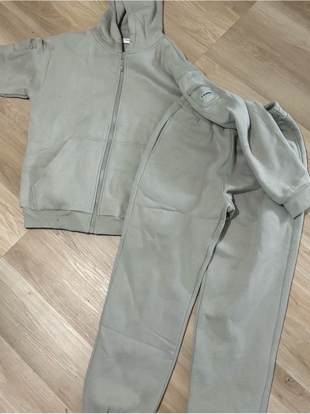 Zip Hoodie & Jogger Set - Sage Green Track Pants & Hoodie